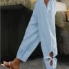 Women's Pants Trousers Faux Linen White Yellow Blue Fashion Casual Weekend Side Pockets Full Length Comfort Plain S M L XL 2XL