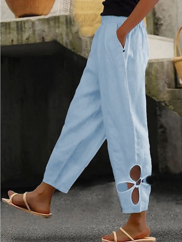 Women's Pants Trousers Faux Linen White Yellow Blue Fashion Casual Weekend Side Pockets Full Length Comfort Plain S M L XL 2XL