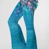 Women'sPlus Size Casual Black Floral Print Hight Waist Bell Bottom Pants