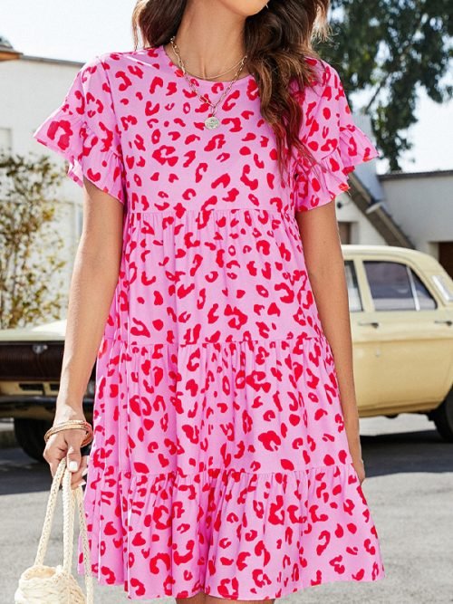 Animal Print Ruffle Sleeve Mini Dress