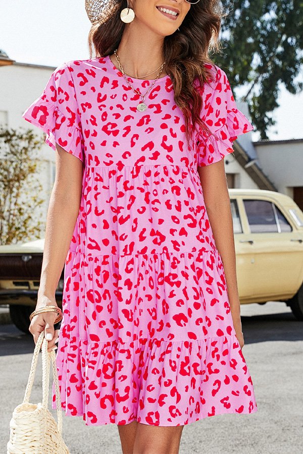 Animal Print Ruffle Sleeve Mini Dress