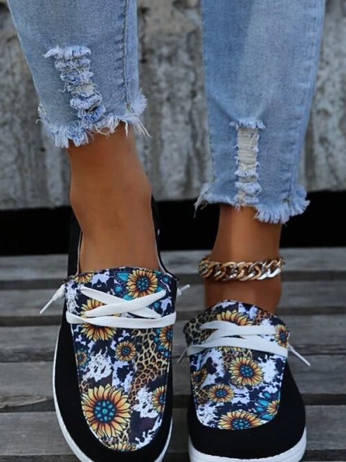 Leoaprd Sunflower Pattern Slip On Sneaker
