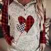 Plaid Heart Print Hoodie Sweatshirt