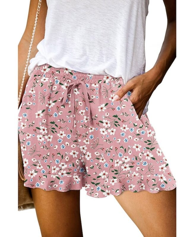 Women's Wide Leg Shorts Black White Pink Fashion Basic Holiday Weekend Ruffle Side Pockets Micro-elastic Short Comfort Floral S M L XL 2XL