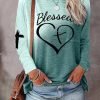 Colorblock Letter Cross Print Casual Top