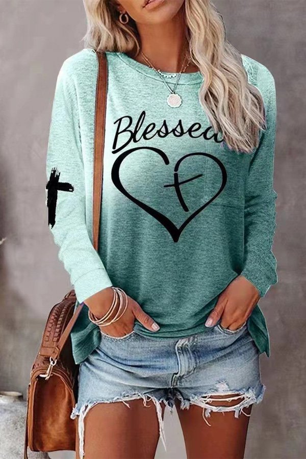 Colorblock Letter Cross Print Casual Top