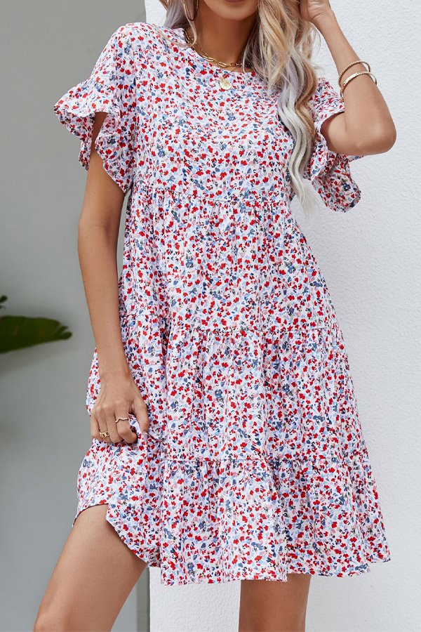 Animal Print Ruffle Sleeve Mini Dress