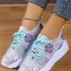 Purple Daisy Printed Rhinestone Breathable Slip On Sneakers