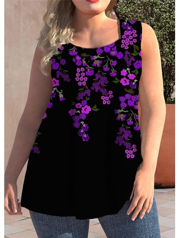 Women's Plus Size Tops Tank Top Floral Print Sleeveless Strap Streetwear Preppy Daily Going out Polyester Spring Summer Green Blue