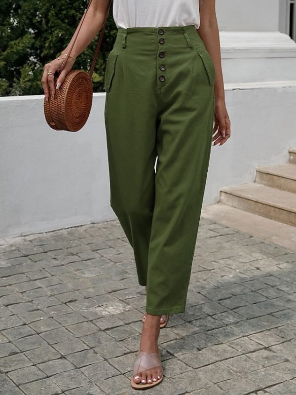 Women's Pants Trousers Yellow Red Green Fashion Casual Daily Side Pockets Ankle-Length Comfort Plain One-Size