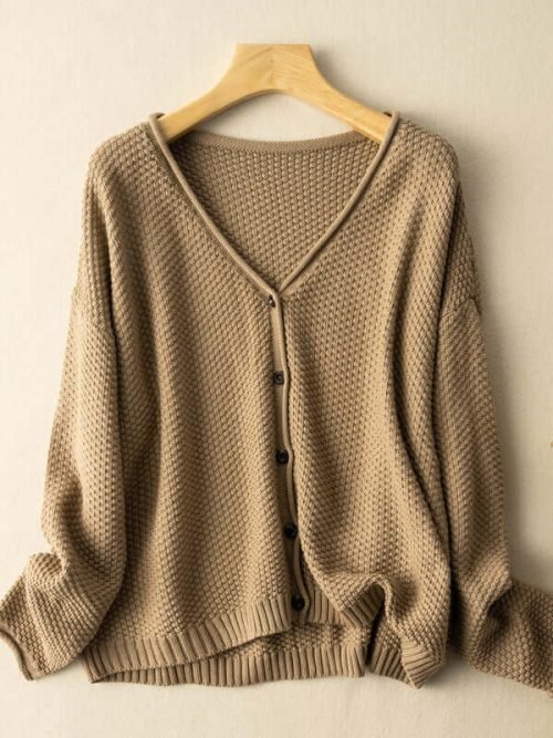 100% Natural Material Knitted Cardigan Women's Literary Retro Loose And Thin Spring And Autumn Sweater Coat In One-Size