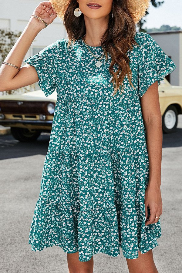 Animal Print Ruffle Sleeve Mini Dress