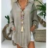 Solid Color Button Long Sleeve Loose Casual Shirt Women's Top