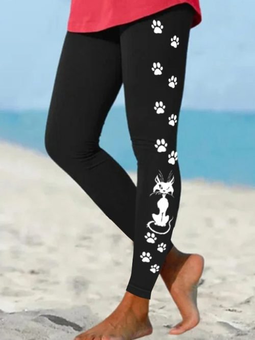 Women's Black Cat Paws Simple Halloween Leggings