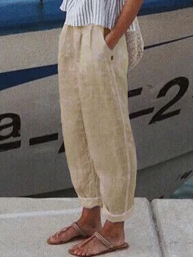 Vacation Casual Loosen Cotton Linen Solid Pants