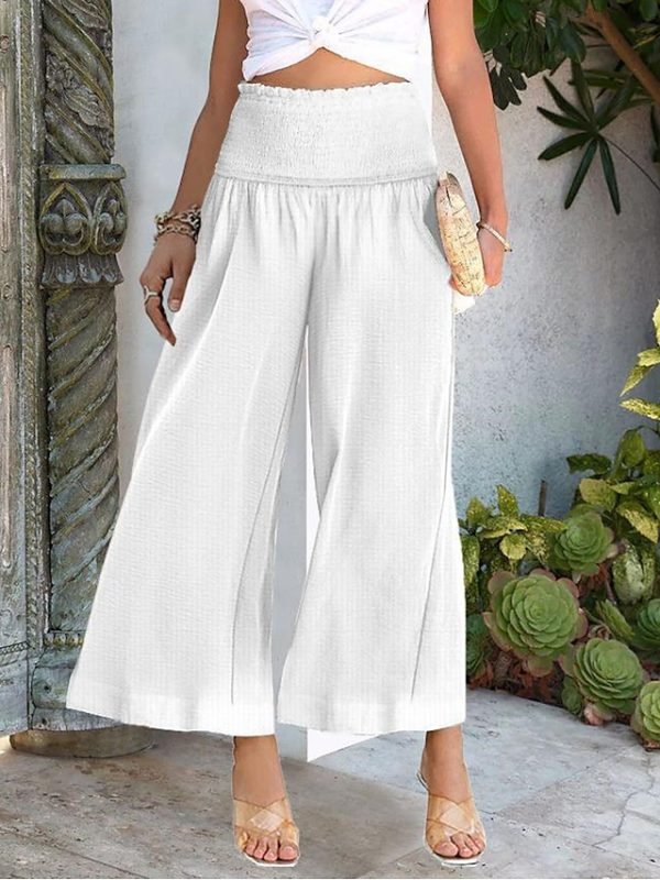 Women's Wide Leg Pants Trousers Palazzo Pants Cotton Navy Black White Fashion Basic Vacation Beach Baggy High Cut Micro-elastic Ankle-Length Comfort Plain S M L XL 2XL