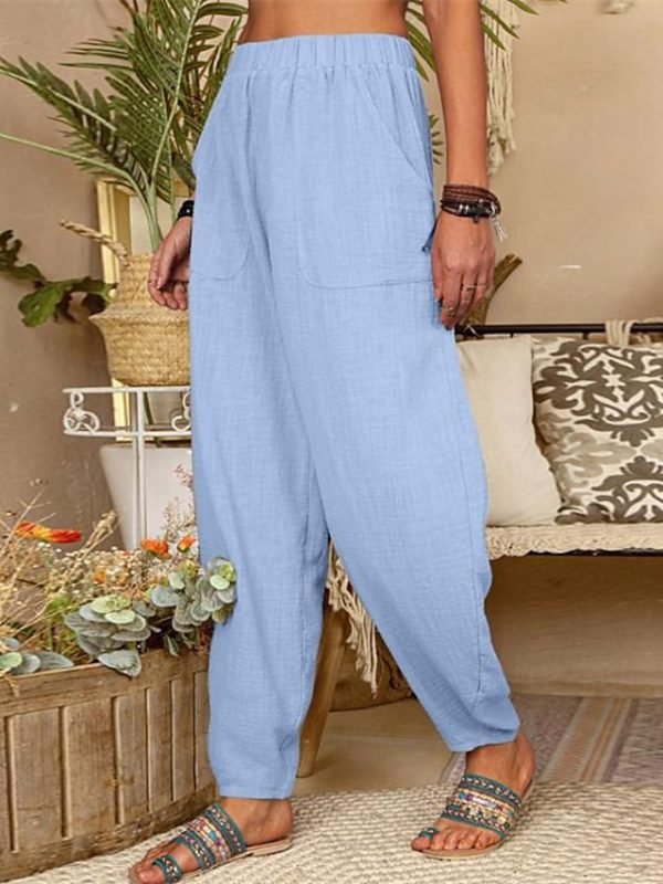 Women's Tapered pants Pants Trousers Faux Linen Black Blue Grey Fashion Casual Daily Side Pockets Baggy Full Length Comfort Plain S M L XL 2XL