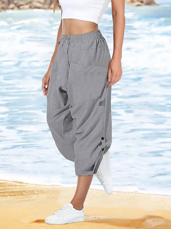 Women's Pants Trousers Cotton Black Yellow Army Green Casual Holiday Weekend Pocket Calf-Length Comfort Plain S M L XL 2XL