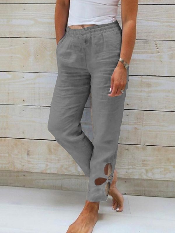Women's Pants Trousers Faux Linen Black White Blue Fashion Casual Weekend Side Pockets Full Length Comfort Plain S M L XL 2XL