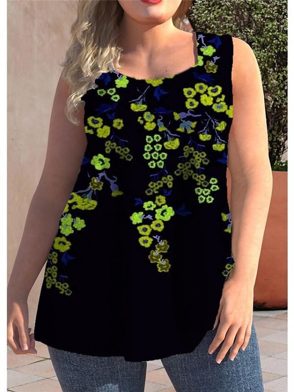 Women's Plus Size Tops Tank Top Floral Print Sleeveless Strap Streetwear Preppy Daily Going out Polyester Spring Summer Green Blue