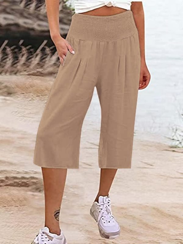 Women's Wide Leg Pants Trousers Capri shorts Cotton And Linen Black White Navy Blue Fashion Casual Daily Side Pockets Baggy Calf-Length Comfort Plain S M L XL 2XL