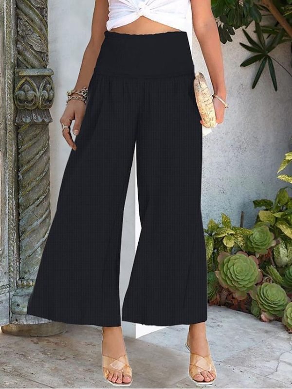 Women's Wide Leg Pants Trousers Palazzo Pants Cotton Navy Black White Fashion Basic Vacation Beach Baggy High Cut Micro-elastic Ankle-Length Comfort Plain S M L XL 2XL