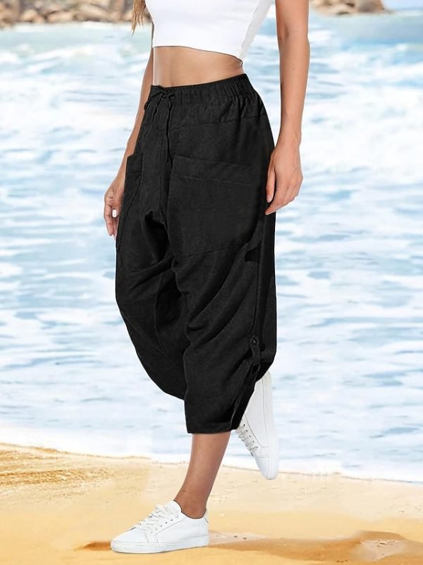 Women's Pants Trousers Cotton Black Yellow Army Green Casual Holiday Weekend Pocket Calf-Length Comfort Plain S M L XL 2XL