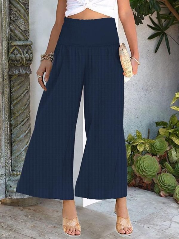 Women's Wide Leg Pants Trousers Palazzo Pants Cotton Navy Black White Fashion Basic Vacation Beach Baggy High Cut Micro-elastic Ankle-Length Comfort Plain S M L XL 2XL
