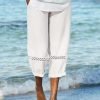 Women's Linen Pants Capri shorts Faux Linen White Casual Holiday Weekend Side Pockets Cut Out Calf-Length Comfort Solid Colored S M L XL XXL