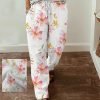 Women's Wide Leg Pants Trousers Faux Linen White Fashion Casual Office Daily Holiday Side Pockets Print Full Length Comfort Floral S M L XL XXL