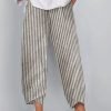 Women's Pants Trousers Faux Linen Black Fashion Casual Daily Side Pockets Ankle-Length Comfort Striped S M L XL 2XL