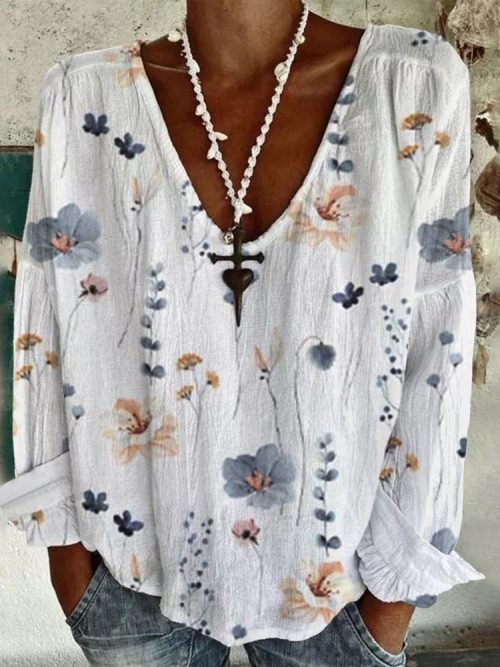 Youthful Long Sleeve Floral Print Top