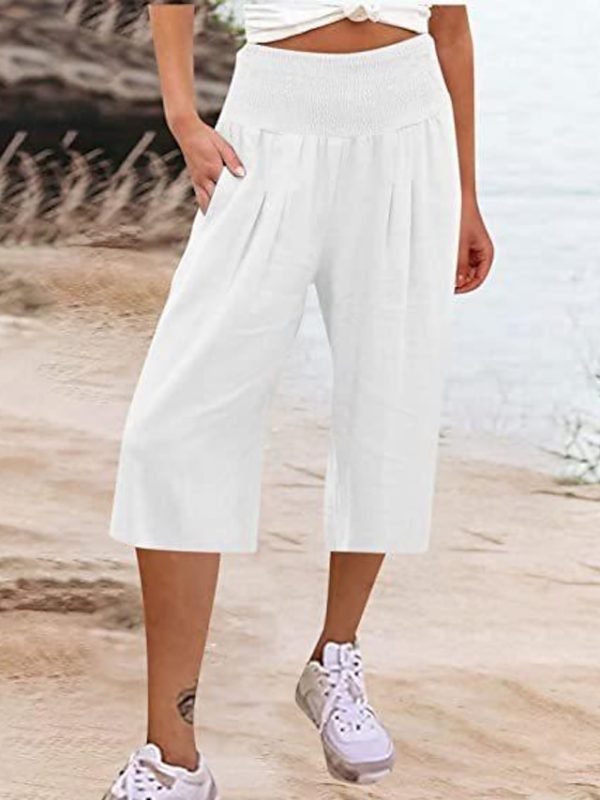 Women's Wide Leg Pants Trousers Capri shorts Cotton And Linen Black White Navy Blue Fashion Casual Daily Side Pockets Baggy Calf-Length Comfort Plain S M L XL 2XL