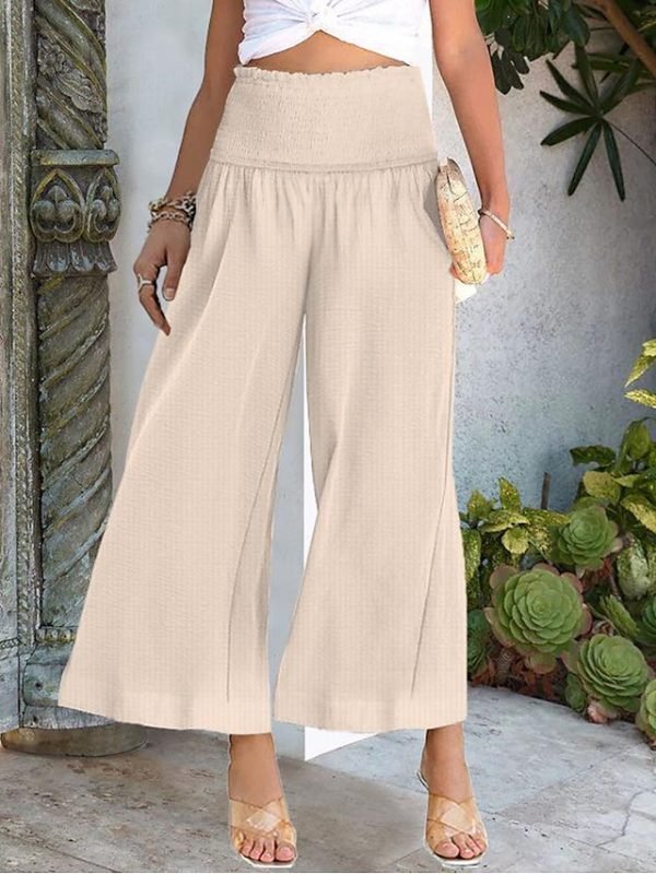 Women's Wide Leg Pants Trousers Palazzo Pants Cotton Navy Black White Fashion Basic Vacation Beach Baggy High Cut Micro-elastic Ankle-Length Comfort Plain S M L XL 2XL
