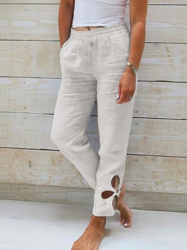 Women's Pants Trousers Faux Linen Black White Blue Fashion Casual Weekend Side Pockets Full Length Comfort Plain S M L XL 2XL