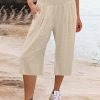 Women's Wide Leg Pants Trousers Capri shorts Cotton And Linen Black White Navy Blue Fashion Casual Daily Side Pockets Baggy Calf-Length Comfort Plain S M L XL 2XL