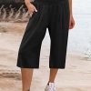 Women's Wide Leg Pants Trousers Capri shorts Cotton And Linen Black White Navy Blue Fashion Casual Daily Side Pockets Baggy Calf-Length Comfort Plain S M L XL 2XL