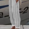 Women's Pants Trousers Faux Linen Blue Gray Fashion Casual Daily Side Pockets Full Length Comfort Striped S M L XL XXL