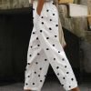 Women's Pants Trousers Faux Linen Black White Dark Gray Fashion Casual Weekend Side Pockets Full Length Comfort Polka Dot S M L XL XXL