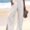 Women's Wide Leg Pants Trousers Faux Linen Black White Apricot Fashion Casual Daily Side Pockets Wide Leg Full Length Comfort Plain S M L XL 2XL
