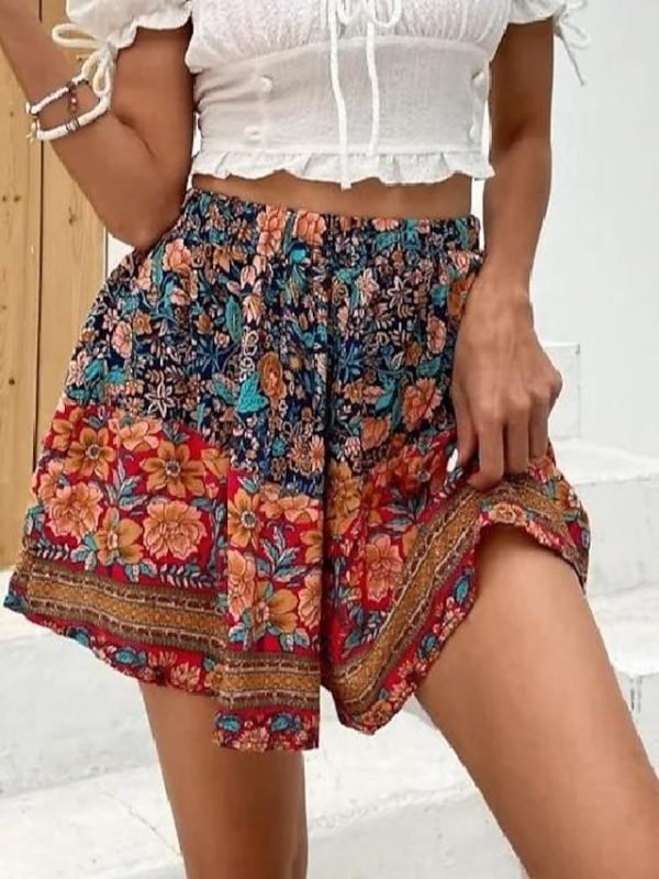 Women's Shorts Swing Red Vacation Holiday Weekend Short Comfort Floral S M L XL 2XL