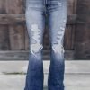Women's Jeans Flared Pants Distressed Jeans Denim Blue Fashion Basic Office Vacation Side Pockets Micro-elastic Full Length Comfort Plain S M L XL