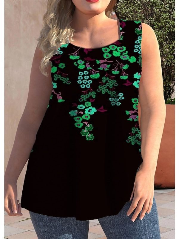 Women's Plus Size Tops Tank Top Floral Print Sleeveless Strap Streetwear Preppy Daily Going out Polyester Spring Summer Green Blue