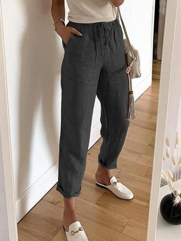 Casual Polyester Cotton Plain Pants