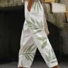 Women's Pants Trousers Faux Linen Blue Green Light Blue Casual Holiday Weekend Side Pockets Full Length Comfort Leaf S M L XL XXL