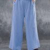 Women's Wide Leg Pants Trousers Faux Linen White Pink Blue Fashion Casual Weekend Side Pockets Wide Leg Full Length Comfort Plain S M L XL 2XL